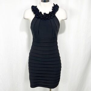 Xscape Bodycon Bandage Dress with Ruffles Neckline Black size 4